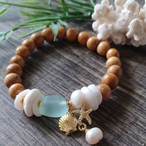 Essential Oil Diffuser Bracelet Seaglass & Puka Shells